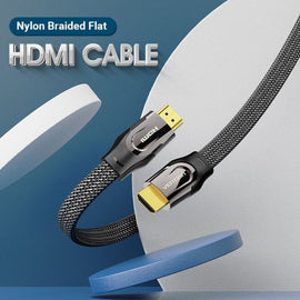 HDMI 2 nælon fléttuð 4K flöt snúra, málm