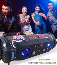 Load image into Gallery viewer, Bluetooth karaoke tæki með 2 hljóðnemum og útvarpi.