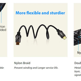 HDMI snúra, fléttað nælon, málm