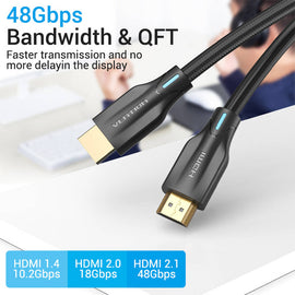 HDMI 2.1 snúra 8K, fléttaður bómull