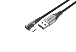 Hleðslusnúra, USB-C 90°beygja í USB 2.0-A, ál