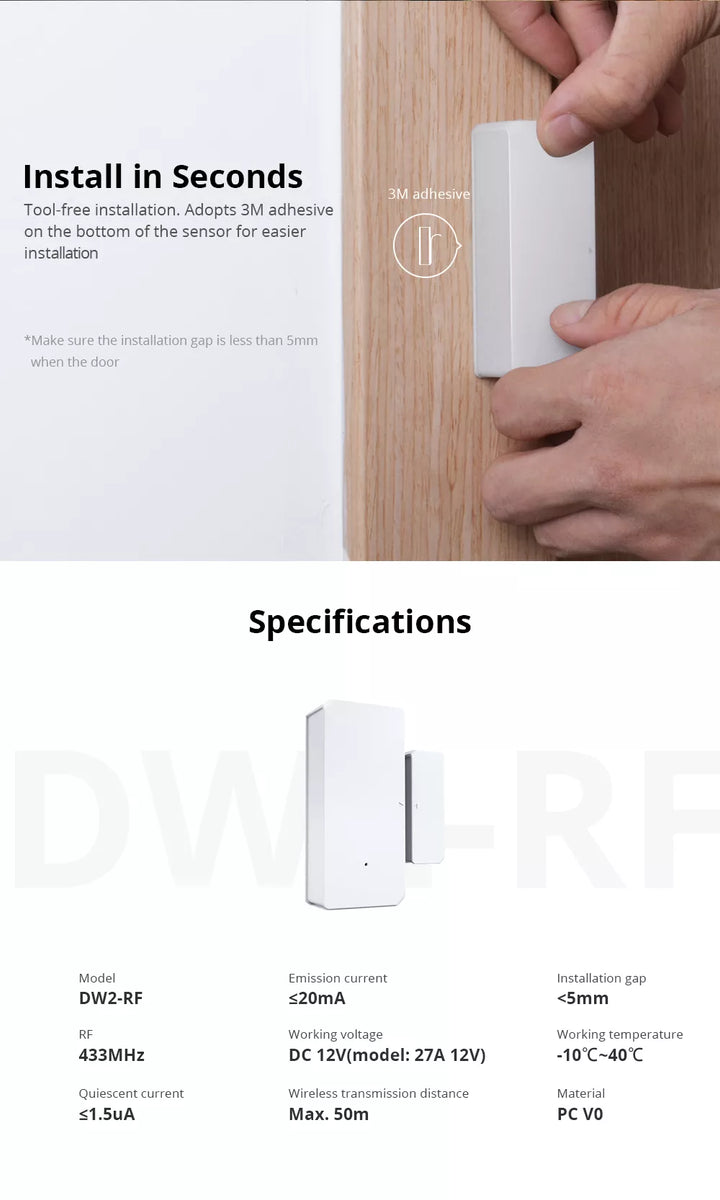 DW2 RF - 433MHZ RF snúrulaus hurða- gluggaskynjari – Tæknideildin